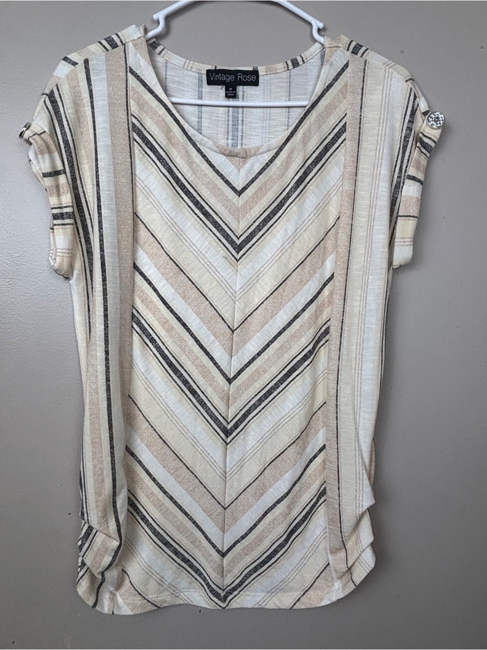 Vintage Rose Cream & Tan Striped V-Neck Tunic